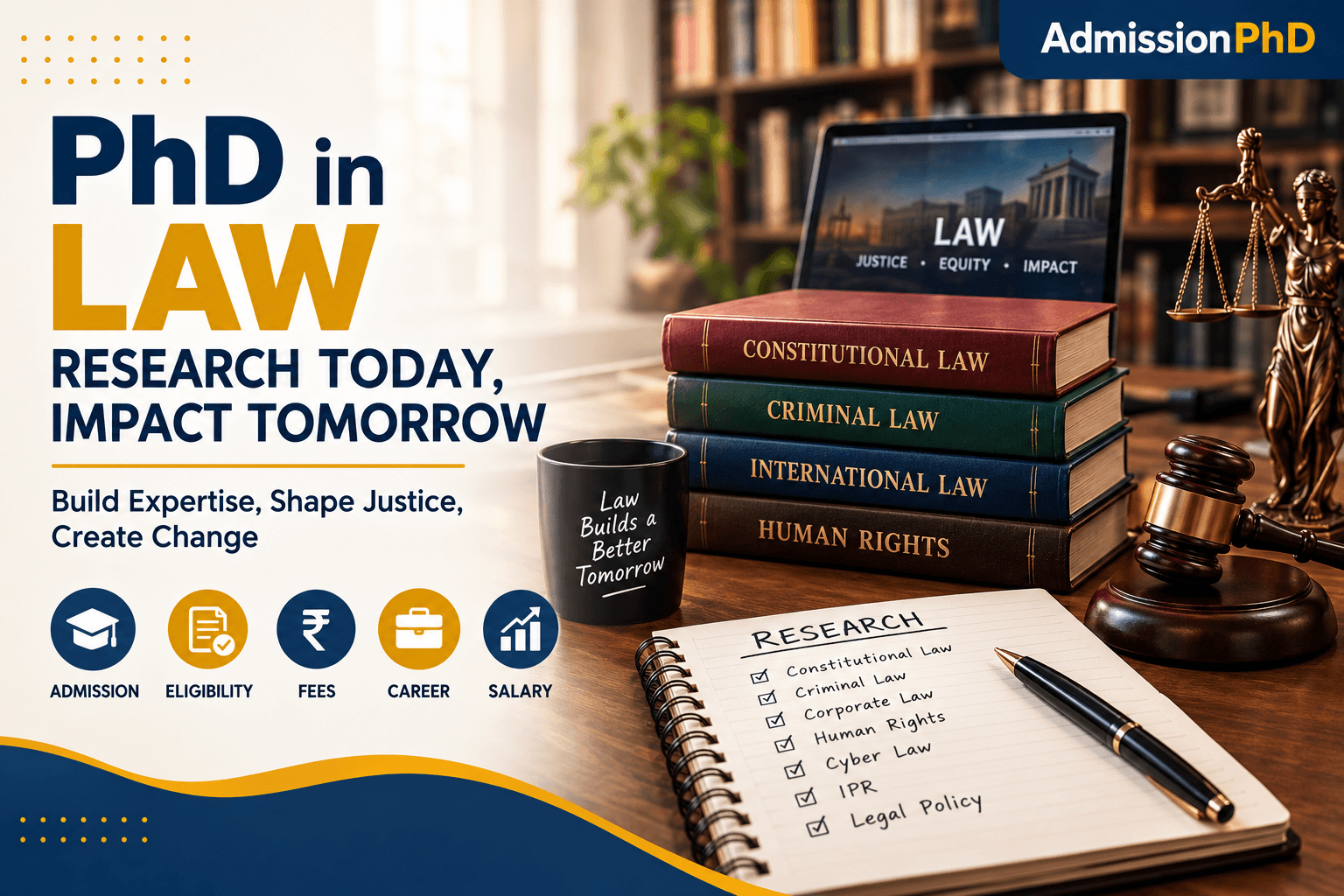 PhD in Law: Admission Process, Eligibility, Fees, Syllabus, Entrance Exam, Career & Salary